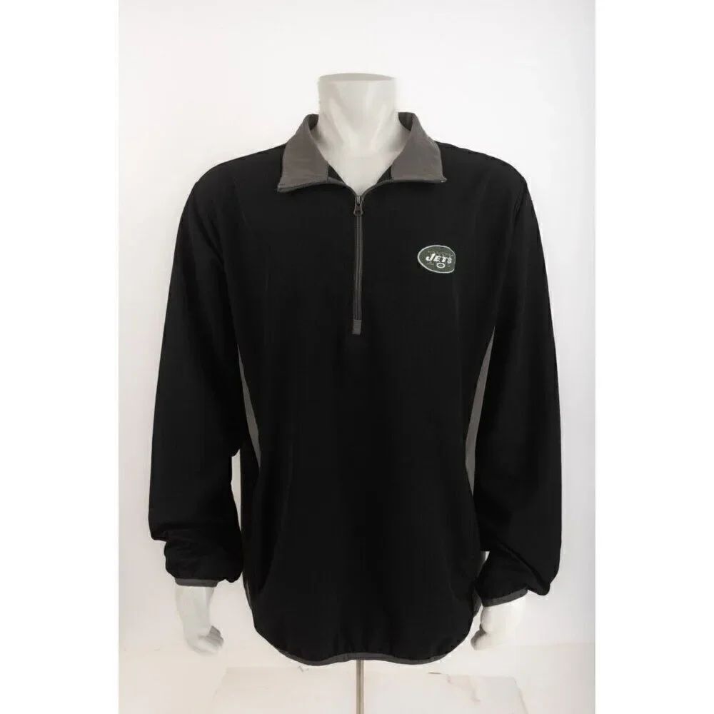 NFL Team Apparel Mens Jacket Pullover NY Jets Black Lightweight 1/4 Zip 2XL XXL